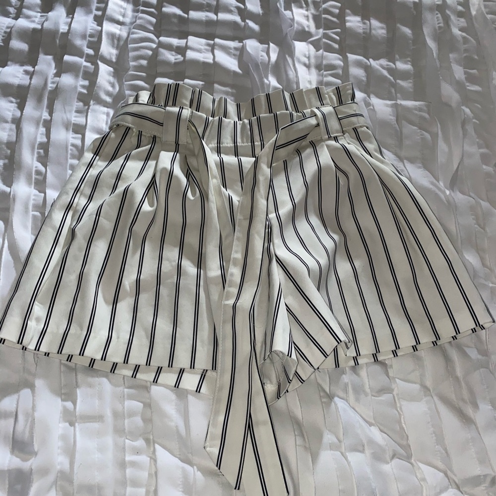 White and black paper bag shorts